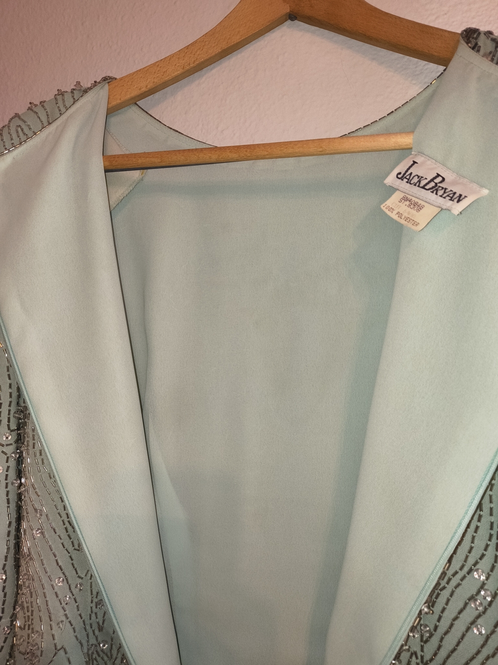 Vintage Jack Bryan Mint Green Beaded Sequin Chiffon Maxi Gown Size L/XL 14 16 - Picture 9 of 10